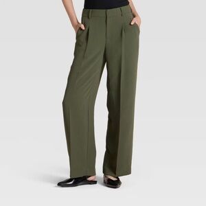 A New Day Olive Green Wide-Leg Dress Pants